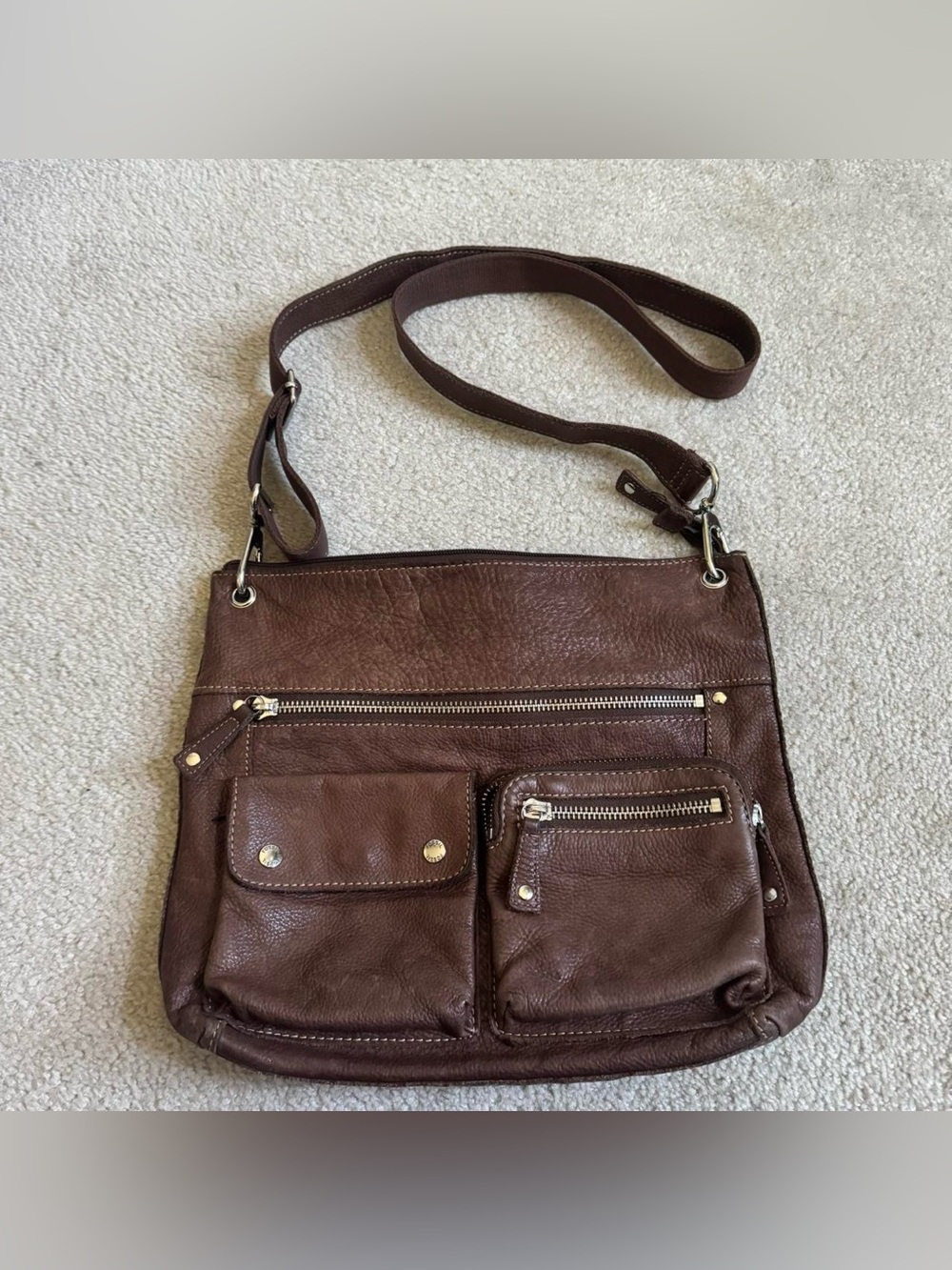 Vintage Brown Fossil Pebbled Leather Crossbody Purse / Messenger Bag